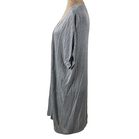 Joan Vass Open Front Cardigan Sweater Short Sleeve Light Gray Size L Large - Picture 2 of 7